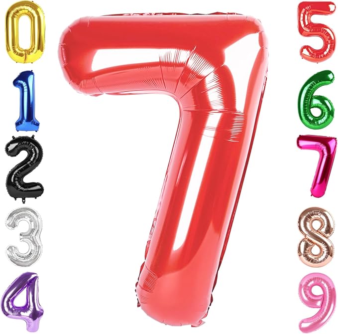 40 Inch Red Number 7 Balloon, Giant 7 Number Balloons for 7th Birthday Decorations, Party Supplies for Baby Boy Girl, Red Party Decor