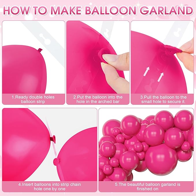 Amandir 153 Pcs Hot Pink Balloons Arch Garland Kit, Different Sizes 18 12 10 5 Inch Hot Pink Latex Balloon for Valentine's Day Wedding Anniversary Baby Shower Princess Birthday Party Decorations