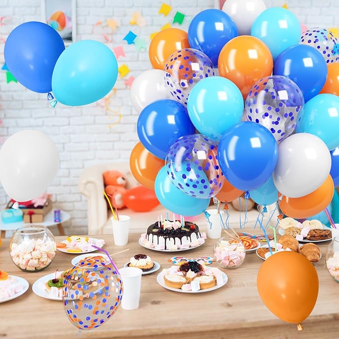 Orange and Blue Balloons,12 Inch Royal Light Blue and Orange White Latex Party Balloon for Girls Boy Birthday Party Baby Shower Graduation Decorations