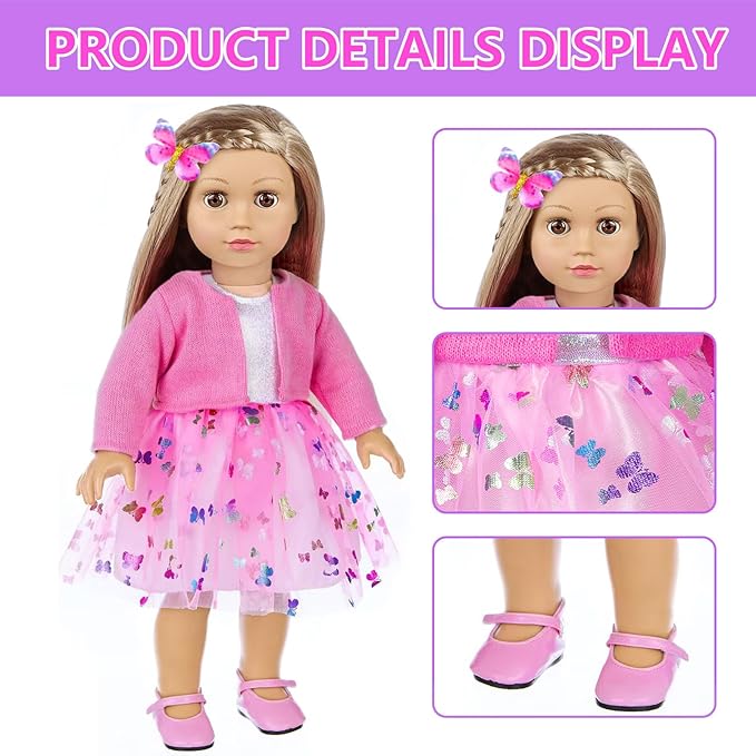 American 18 Inch Doll Makeup Accessories and Clothes,Messenger Bag Set for 18 Inch Dolls Include Phone Eye Shadow Lipstick Eyelash Brush Makeup Brush Butterfly Hair Clip and Shoes（No Doll）