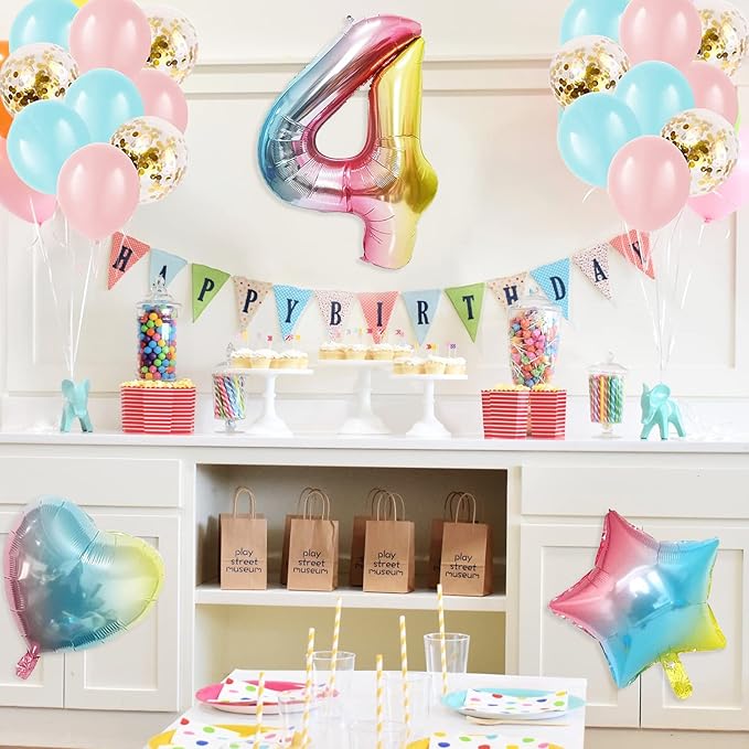 4th Birthday Decorations for Girls Gradient color Age 4 Birthday Balloons with Happy Birthday Banner for Baby showers Fourth Birthday Party Supplies for Girls Boys (4th-Birthday)