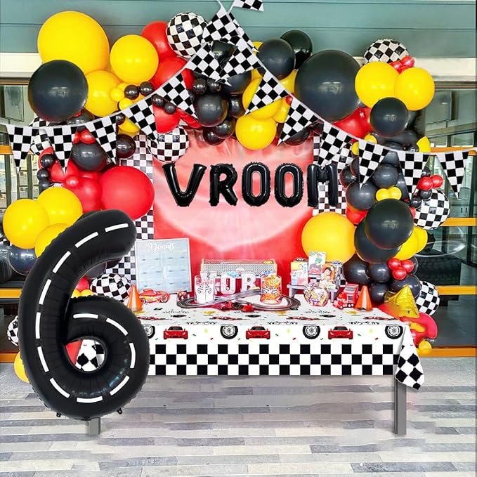 134pcs Race Car Balloon Birthday Party Supplies Decorations for Boys - Racing car Theme Party Supplies Happy Birthday Racecar Number Balloons Garland Kit Birthday Party (Arch, 6)