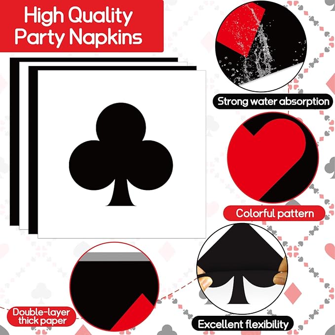 80Pcs Casino Decorations - Paper Plates, Napkins, Disposable Dessert Plates - Poker Party Tableware Set for Game Night, Casino Theme Birthday Party Supplies