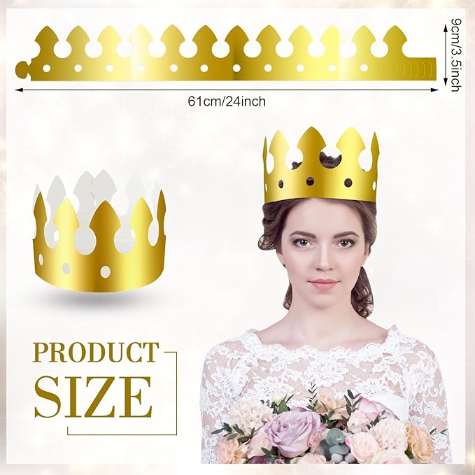 Crtiin 200 Pcs Gold Paper Crowns Bulk King Crown Princess Hats for Birthday Celebration Party Supplies