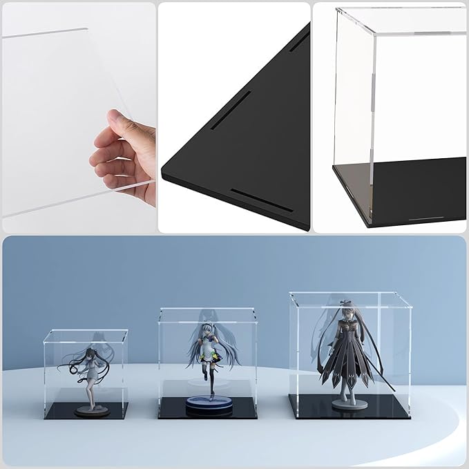 Acrylic Display Case for Collectibles and Toys, Clear Display Box with Thick Base and Lid for Protection and Displaying, 6x6x7.8-inch