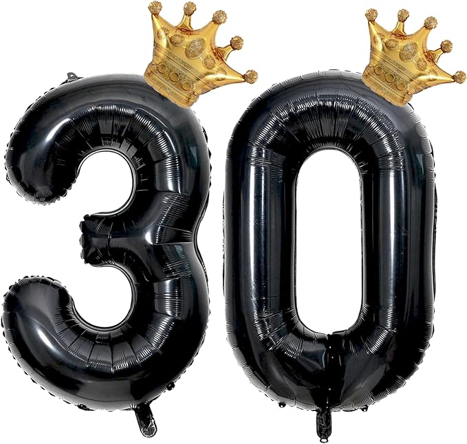 Black 30 Balloon Number with Gold Crown Balloons 40 inch 30 Birthday Balloon for 30th Birthday Party Decorations Supplies Anniversary for Men Women Him her (Foil Mylar Number 30 Balloons）