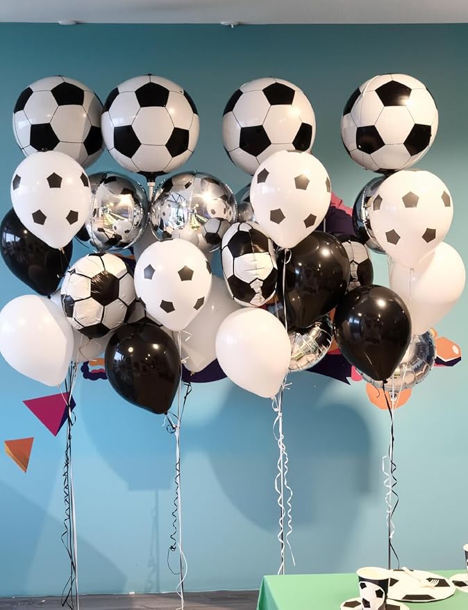 Soccer Balloons, 50Pcs Black and White Soccer Printed Balloons 12 Inch Latex Balloons for Boys Birthday Party, Game Day Decorations, Sports Theme Party Supplies