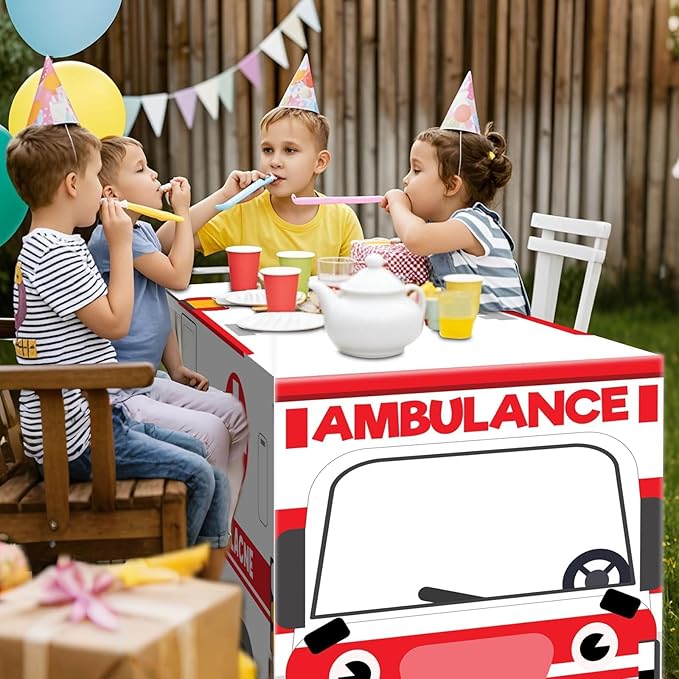 Cumule Large Ambulance Tablecloths Ambulance Birthday Party Decorations Washable Polyester Rectangle Table Cover Decor for Dinner Picnic Table Cloth School Home Decoration 70.8x30.7x30.7Inch