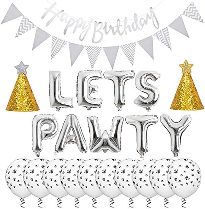 Pawty Balloons & Banners - Dog & Cat Birthday Hat, Foil Balloons for Pet Party Decoration