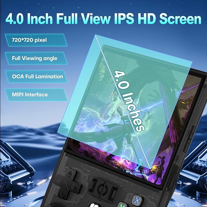 R36MAX Handheld Game Console,4.0 Inch IPS Screen Linux System with 64GB TF Card,Retro Gaming Console,Retro Game Console for Adults,4000mAh Battery (Black)
