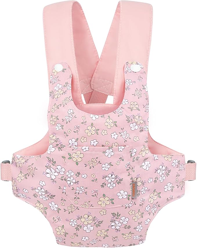 GAGAKU Baby Doll Carrier for Toddler Toy Baby Carrier for Dolls Accessories Doll Carrier for Little Girls - Pink (Pear Flowers)