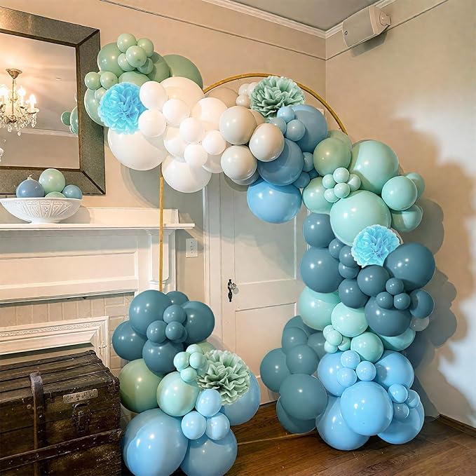 Dusty Green Blue Balloons, 12 Inch Slate Fog Blue Pastel Green White Sand Beige Balloons for Boys Baby Shower Birthday Boho Bridal Wedding Party Supplies
