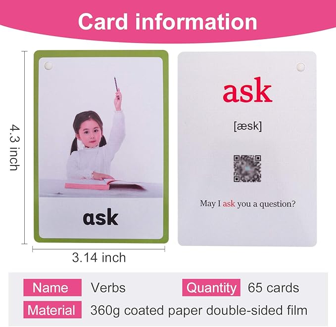 Verbs/Adjectives Flash Cards English Flash Cards Pocket Card Learning Toys for Children Pre-Kindergarten Kids Education Aids