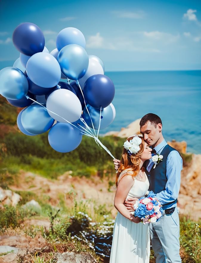 Blue Balloons Set, 60Pcs 12In Graduation Balloons, Metallic Navy Light Blue Balloon, for Boys Birthday, Graduation Decoration 2025, Baby Shower, Wedding, Ocean Theme Party Supplies