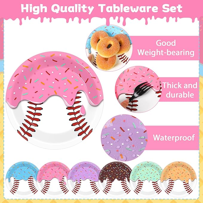 60Pcs Ice Cream Drip Baseball Party Decorations 7 Inch Baseball Ice Cream Paper Plates Sports Themed Dessert Plates Disposable Tableware for Team Celebration Birthday Game Day Party Supplies