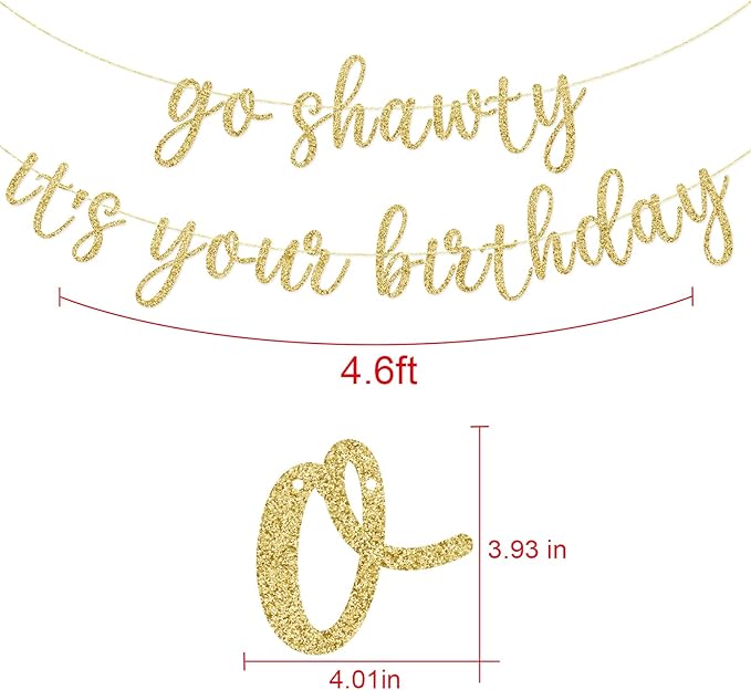 Go Shawty It's Your Birthday Banner, Hip Hop Birthday Party Decorations Supplies, Rap Theme Bday Bunting Sign, Pre-strung, Photo Props (Gold)