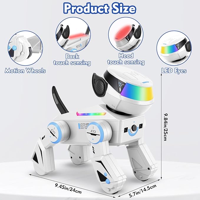 Smart Robot Dog for Kids,Interactive Robotic Puppy,Touch Sensor,Programmable Actions, Dancing &Singing, LED Eyes, Rechargeable Battery, Gift for Boys & Girls Ages 6-12 (White)