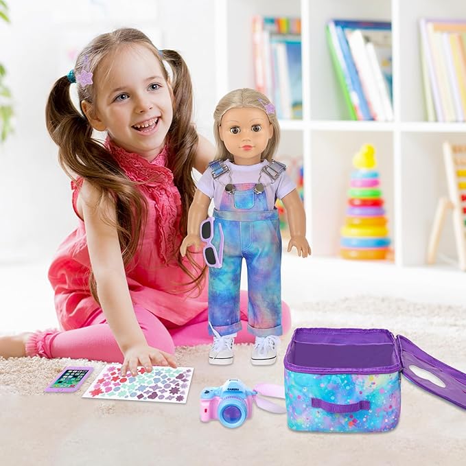 18 Inch Doll Carrier Backpack - Blue and Purple Tie-Dye Style Travel Set with Accessories
