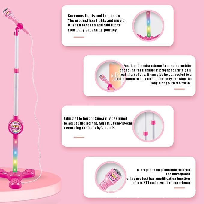 Stand Up Microphone - Colorful Toy with Adjustable Stand, Connectable Singing Machine for Children, Fun Music Play Young Singers Party Educational Play Performances