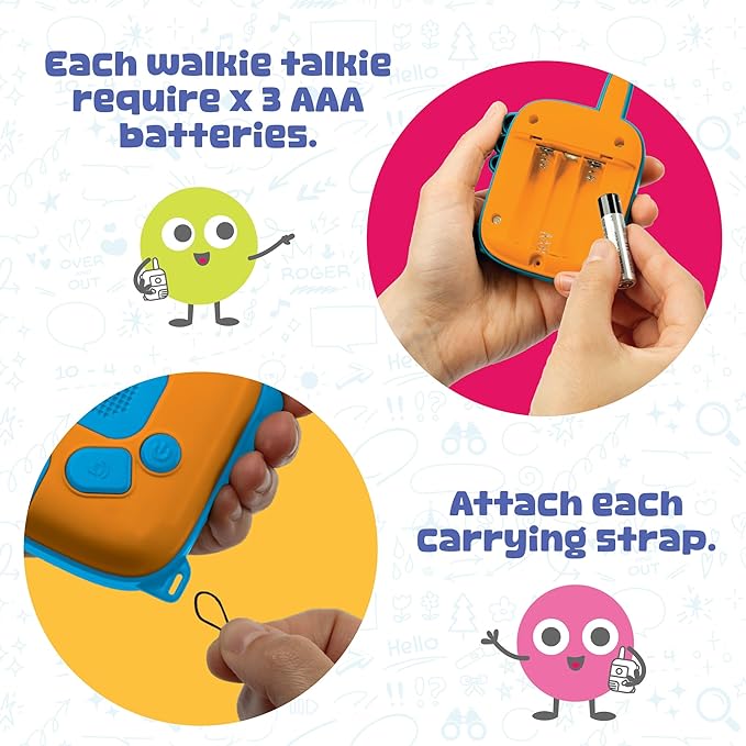 Walkie Talk-Along Scavenger Hunt & Adventure Set - 2 Rugged Walkie Talkies (1,000 ft Range) + 24 Mission Cards - Outdoor Backyard Games for Kids Ages 3+