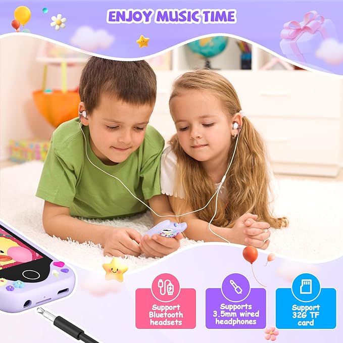 Kids Smart Phone for Girls - Toddler Christmas Birthday Gift, Pretend Phone with Touchscreen, Dual Cameras, Learning, Music Player, Games, 32GB Card, Ages 3-10, Unisex