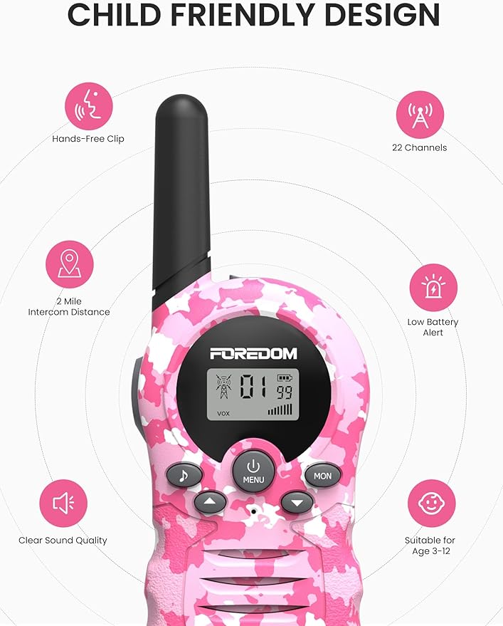 FOREDOM Walkie Talkies for Kids Walkie Talkies Long Range for Boys & Girls Age 3 to 12 Year Old Birthday Cool Army Toys - 3 Pack