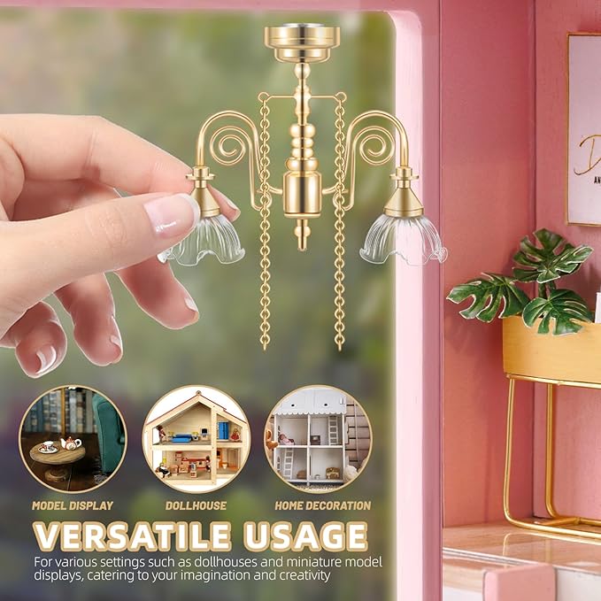 NUOBESTY Dollhouse Ceiling Lamp, 1pc Dollhouse Hanging Lights Led Miniature Doll House Light Battery Operated for DIY Doll House Furniture Accessories