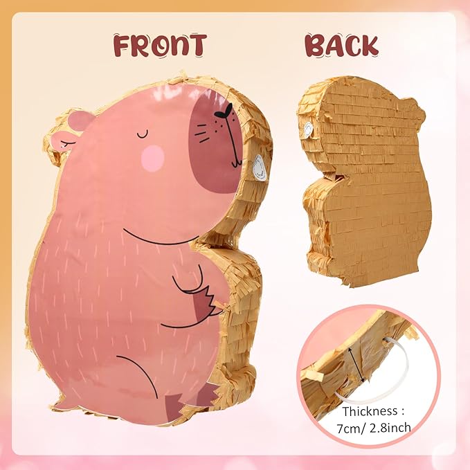 Capybara Piñata for Kids Birthday Party 15.7 x 10 x 2.8 Inches Animal Piñata with Bat Blindfold and Confetti for Baby Shower Photo Props Cinco De Mayo Fiesta Decoration