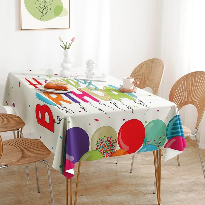 Happy Birthday Tablecloth 54×108 Inch, Colorful Balloon Plastic Table Cover, Waterproof Disposable Birthday Party Tables Decoration, Cute Table Cloth for Kids Birth Day Celebration