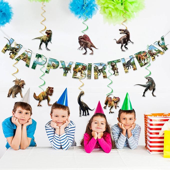 Dinosaur Birthday Party Decorations Dinosaur Birthday Banner 8PCS Hanging Swirls Streamers Dino Party Supplies Dino Banner Sign Dinosaurs Theme Party Decorations for Kids Boys Girls