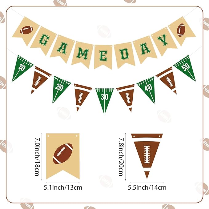 Hooqict 2 Pieces Game Day Football Banner Football Party Decorations Football Party Banner Garland with Triangle Flags Sign for Sports Birthday Party Decorations Tailgate Party Supplies