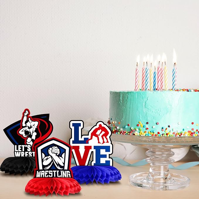9 Pcs Wrestling Birthday Decorations Wrestling Honeycomb Centerpieces Double Sided Table Topper for Wrestler Match Party Supplies Favors Birthday Decorations Photo Booth Props