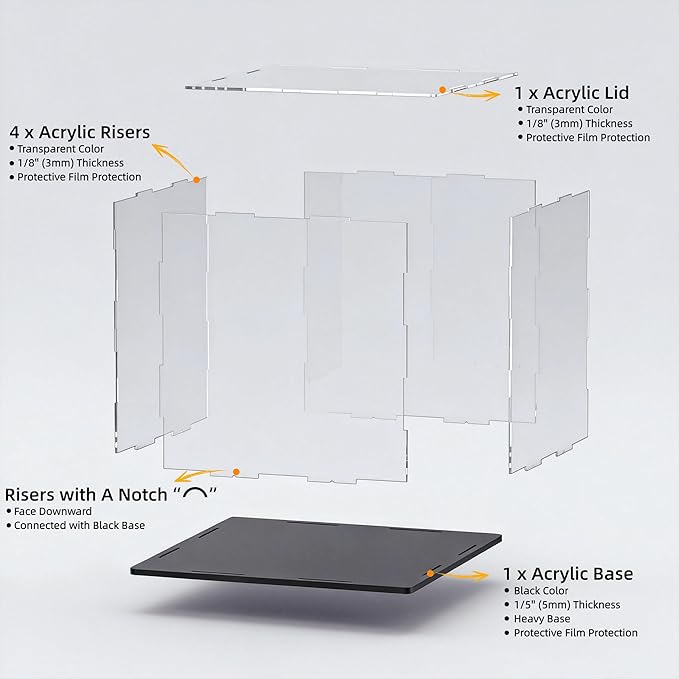 Acrylic Display Case, Clear Acrylic Display Box with Matte Base, Dustproof Collectible Showcase for Books, Stamps, Medals, Maps, Albums and Jewelries, 16 x 13 x 5 inch