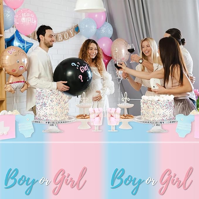 3PCS Plastic Gender Reveal Tablecloths,Gender Reveal Party Supplies Disposable Pink and Blue Table Cover for Boy or Girl GenderReveal Parties Baby Shower Birthday Party Decorations, 51.2X 86.6inch
