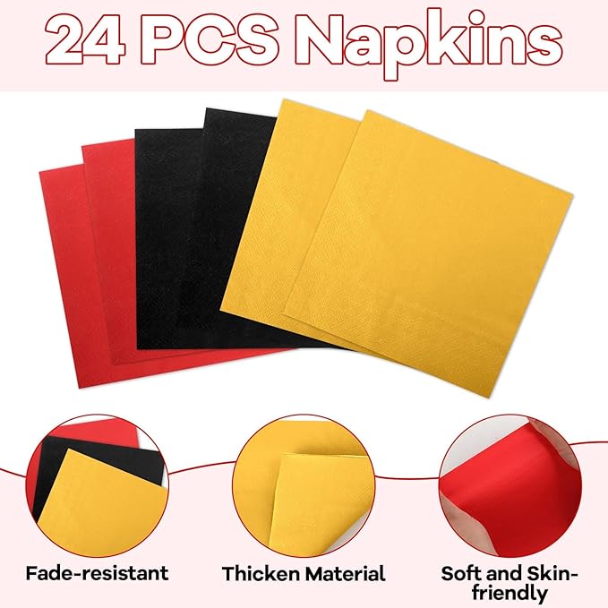 96PCS Red Black and Gold Paper Plates Napkins and Forks Black Red Metallic Gold Birthday Party Disposable Supplies Casino Theme Tableware Set for Poker Las Vegas Game Movie Night Party Decorations