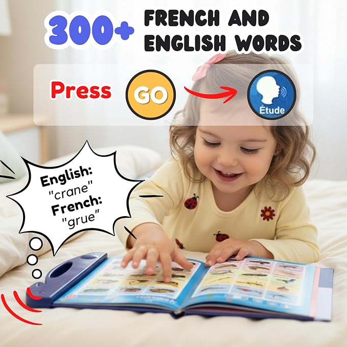 ZeenKind French English Sound Book for Kids 2 3 4 5 Years Old, Learn French for Kids Interactive Audio Learning Talking Books for Toddlers, Educational Livres en Francais Pour Enfants