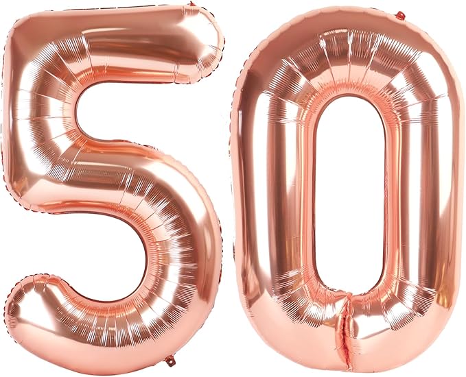 Rose Gold Number 50 Balloon 40 inch, 50 Number Balloons, 50th Birthday Decorations, 50 Year Old Women Men Rose Gold Party Supplies