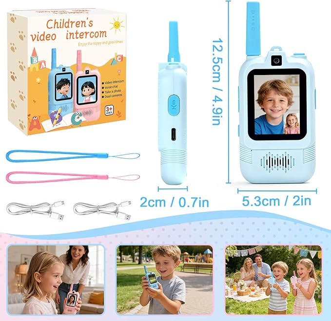 Dual Camera Video Walkie Talkies for Kids: Long Range Rechargeable Video Walkie Talkies with Dual Cameras, Outdoor Outside Camping Games, Birthday Gifts for Boys and Girls Age 3-8