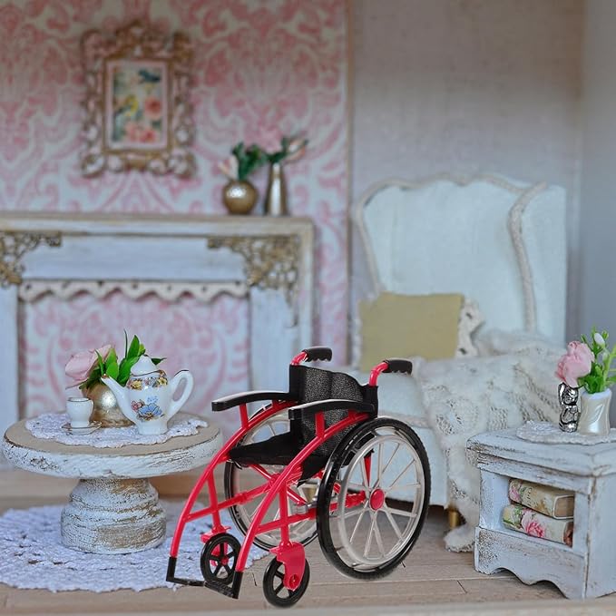 Angoily 1 Set Wheelchair Toys Mini Crutch Models Dollhouse Realistic Mobility Indoor Doll Wheelchair Baby Play Accessories Decorations Model Tiny Doll Playset Diy Landscaping Prop Princess Plastic Red