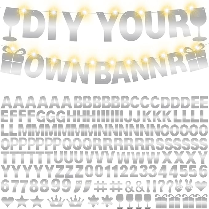 175Pcs DIY Glitter Customizable Banner Kit Happy Birthday Letters Banner Winter Wonderland Banners Snowflakes Personalized Banners Decor Baby Shower Birthday Party Decorations Supplies(Shiny Silver)