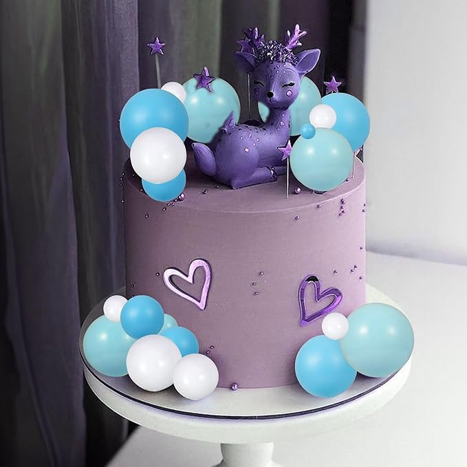Gyufise 30Pcs Colorful Balls Cake Topper Mini Balloon Cupcake Toppers DIY Foam Ball Cake Insert Decoration for Wedding Baby Shower Birthday Party Decorations Supplies Deep Blue Light Blue White