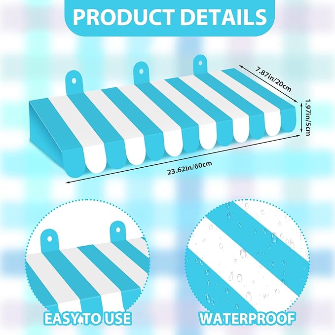 2 Piece Circus Awning Decoration 3D Carnival Tent Awning Wall Decorations for Circus Theme Party, Carnival Stand, Party Favors Supplies (Blue and White)