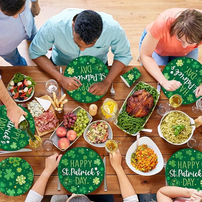 140Pcs Happy St. Patrick's Day Party Supplies Clover Plates and Napkins St. Patrick's Day Party Decorations Green Paper Plates Irish Festival Dinner Plates, Serve for 20 Guest