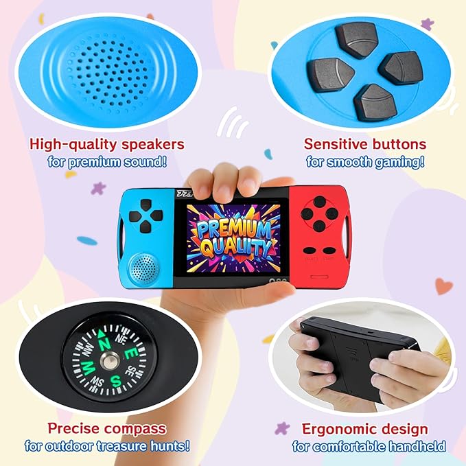 Handheld Games for Kids with 3.5" IPS Large Screen Built-in 216 Retro Video Games Portable Gaming Player with Rechargeable Battery Mini Arcade Electronic Toy Gifts for Boys Girls (Blue+Red)