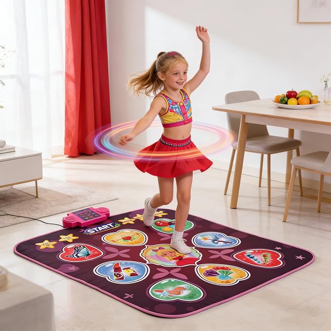 Music Dance Mat, Thick Ethenyl Non Slip Foldable Electronic Playmat with Built in Music and 80 Sounds for Kids (Pink)