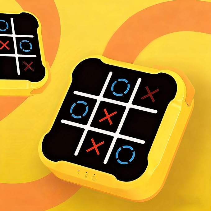 Handheld Tic Tac Toe Game Machine, Electronic Portable Travel Games for Kids & Adults, Office Break and Car Journey Entertainment (Yellow)
