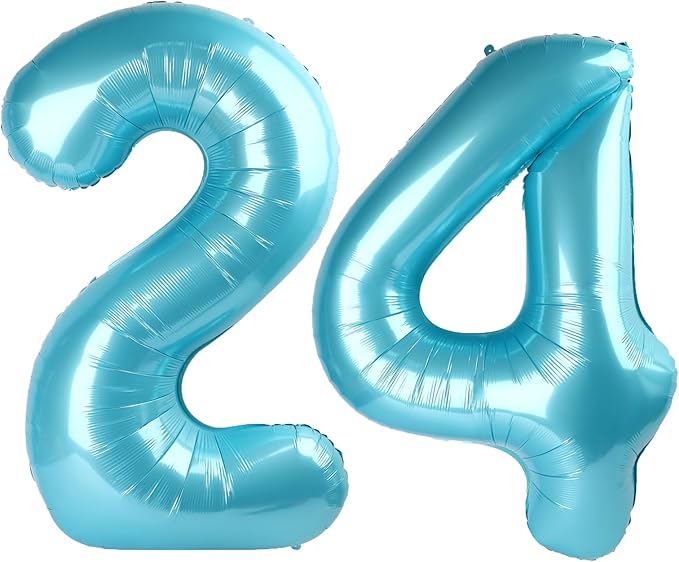40 Inch Light Blue Number 24 Digital Balloon,Jumbo Mylar Foil Helium Balloon for 24 Balloons for Birthday Party,Wedding Anniversary Party Decorations