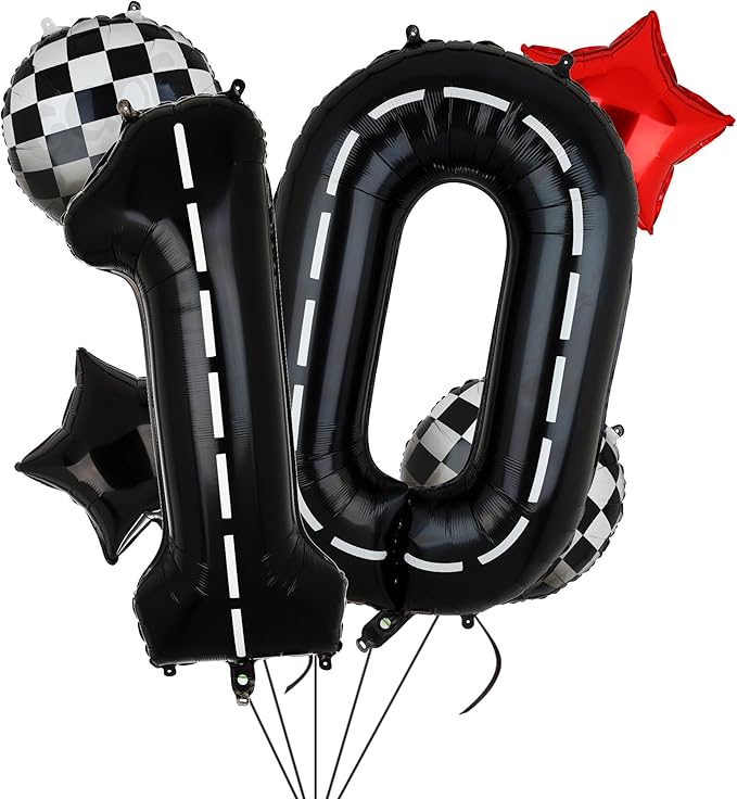 Race Car Birthday Balloons 40 Inch Racetrack Number Balloon 10 Black Boys 10st Birthday Race Car Theme Party Decor Supplies 6 Pcs