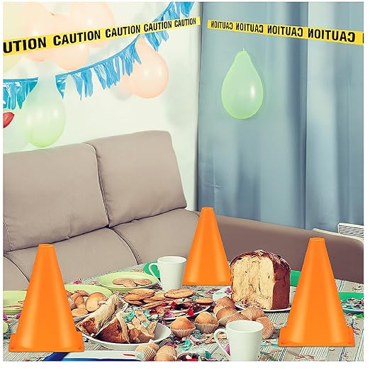 Frienda 11 Pcs Construction Birthday Party Supplies Plastic Traffic Cone Caution Tape Safety Road Parking Construction Cone Warning Tape for Halloween Party Outdoor Indoor (9 Inch Tall,Solid)