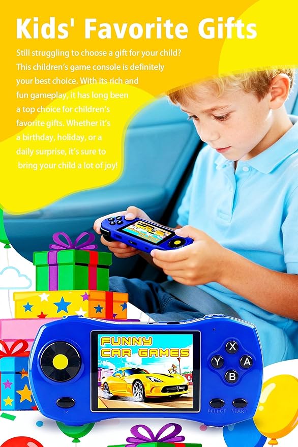 Children Game Console 3-inch Screen Sports car Design 250 64-bit Games TV Connectable Portable Video Games for Indoor/Outdoor/Travel Perfect Birthday/Holiday for Kids